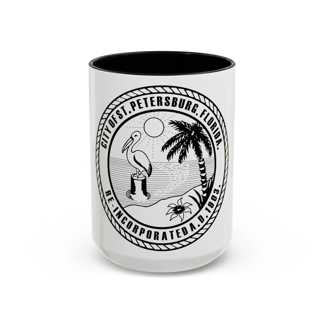 Seal of St. Petersburg Florida - Accent Coffee Mug 15oz Black - Go Mug Yourself