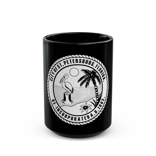 Seal of St. Petersburg Florida - Black Coffee Mug-15oz-Go Mug Yourself