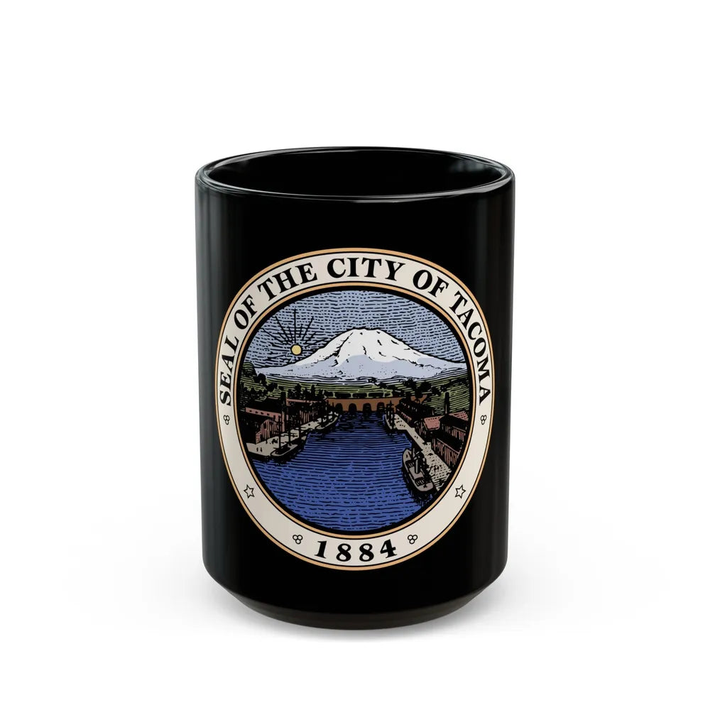 Seal of Tacoma WA - Black Coffee Mug-15oz-Go Mug Yourself