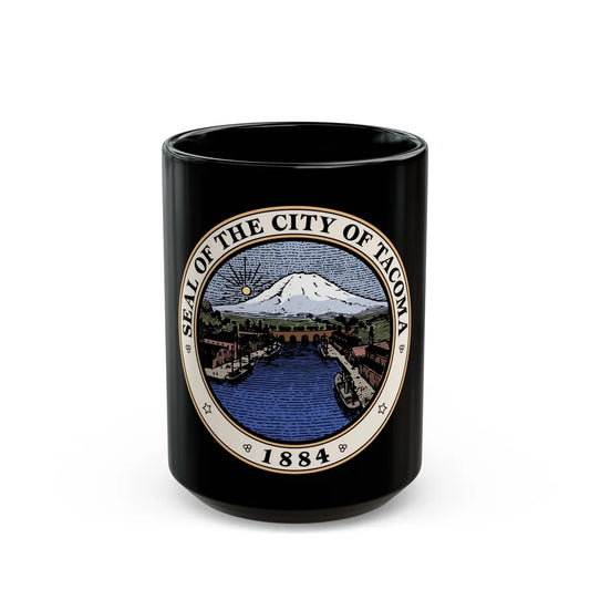 Seal of Tacoma WA - Black Coffee Mug-15oz-Go Mug Yourself