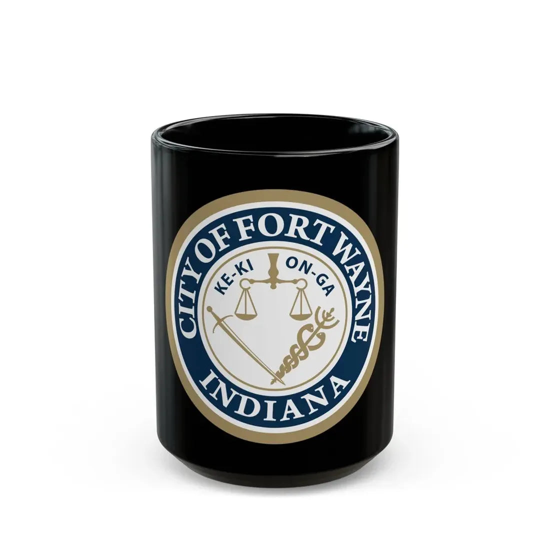 Seal of the City of Fort Wayne Indiana - Black Coffee Mug 15oz - Go Mug Yourself