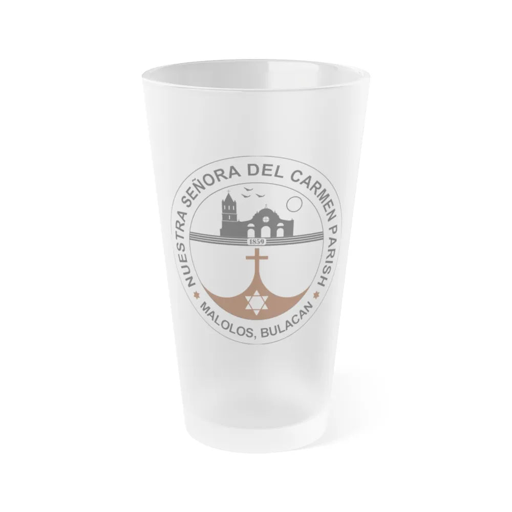 Seal of the Parish of Our Lady of Mount Carmel - Frosted Pint Glass 16oz-16oz-Frosted-Go Mug Yourself