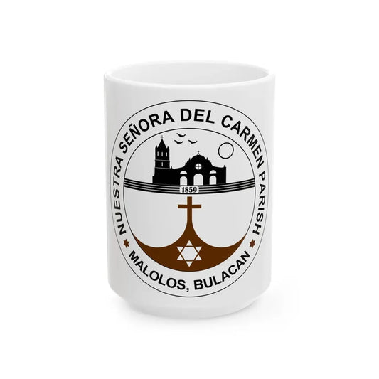 Seal of the Parish of Our Lady of Mount Carmel - White Coffee Mug 15oz - Go Mug Yourself