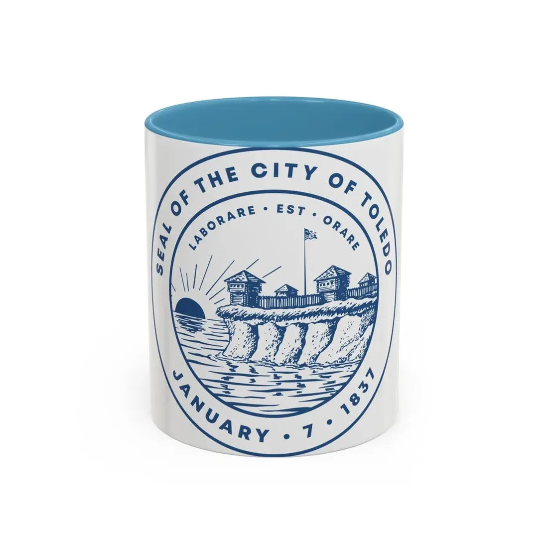 Seal of Toledo Ohio - Accent Coffee Mug 11oz Light Blue - Go Mug Yourself