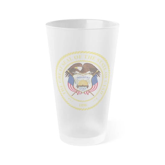 Seal of Utah v2 - Frosted Pint Glass 16oz-16oz-Frosted-Go Mug Yourself