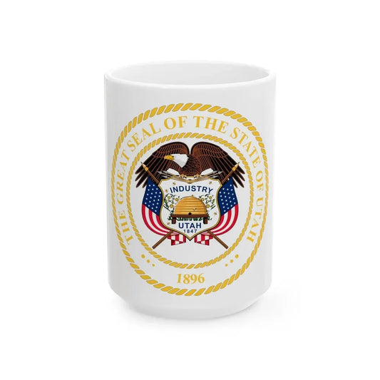 Seal of Utah v2 - White Coffee Mug 15oz - Go Mug Yourself