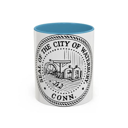 Seal of Waterbury Connecticut - Accent Coffee Mug 11oz Light Blue - Go Mug Yourself