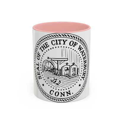 Seal of Waterbury Connecticut - Accent Coffee Mug 11oz Pink - Go Mug Yourself
