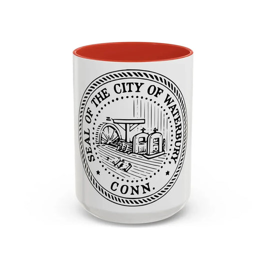 Seal of Waterbury Connecticut - Accent Coffee Mug 15oz Red - Go Mug Yourself