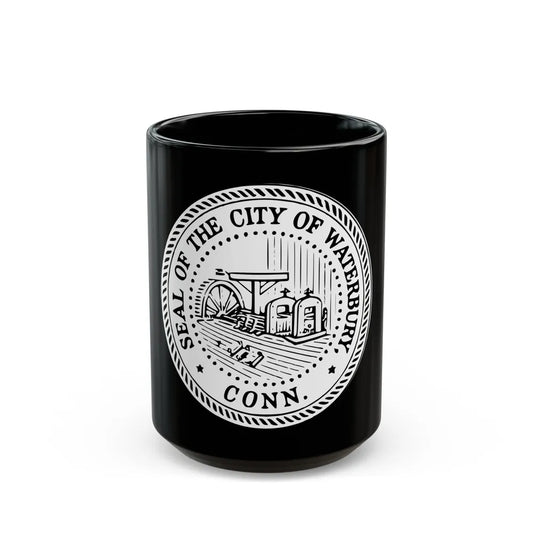 Seal of Waterbury Connecticut - Black Coffee Mug-15oz-Go Mug Yourself