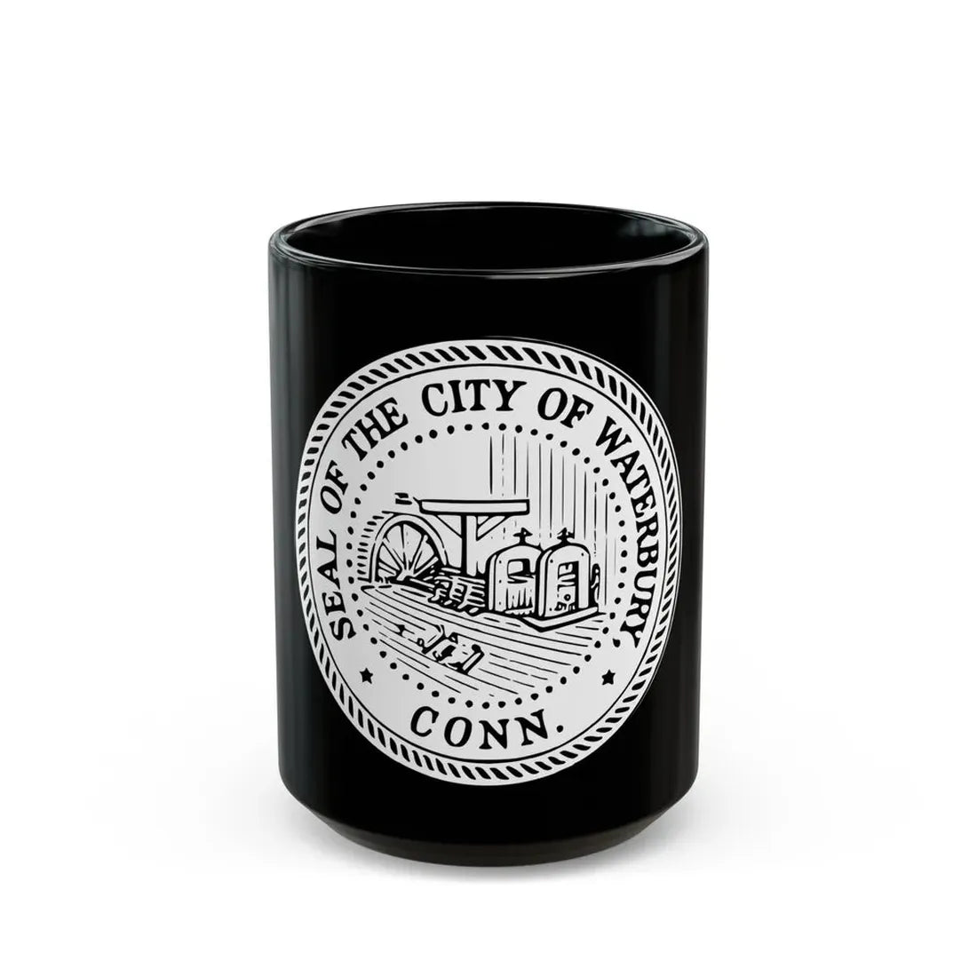 Seal of Waterbury Connecticut - Black Coffee Mug 15oz - Go Mug Yourself