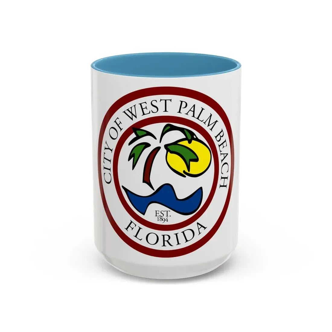 Seal of West Palm Beach Florida - Accent Coffee Mug 15oz Light Blue - Go Mug Yourself