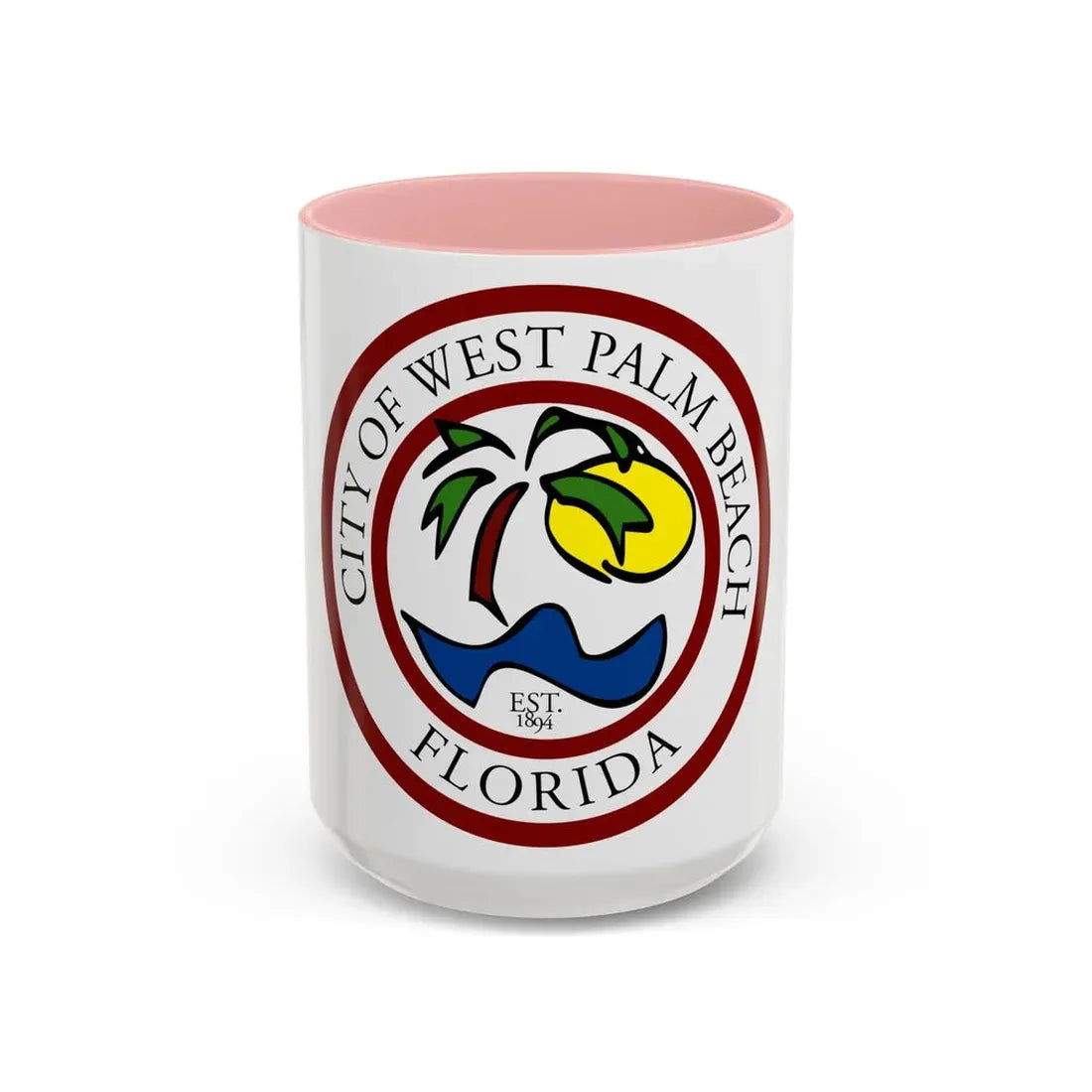 Seal of West Palm Beach Florida - Accent Coffee Mug 15oz Pink - Go Mug Yourself