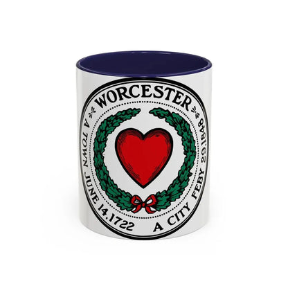 Seal of Worcester Massachusetts - Accent Coffee Mug 11oz Navy - Go Mug Yourself