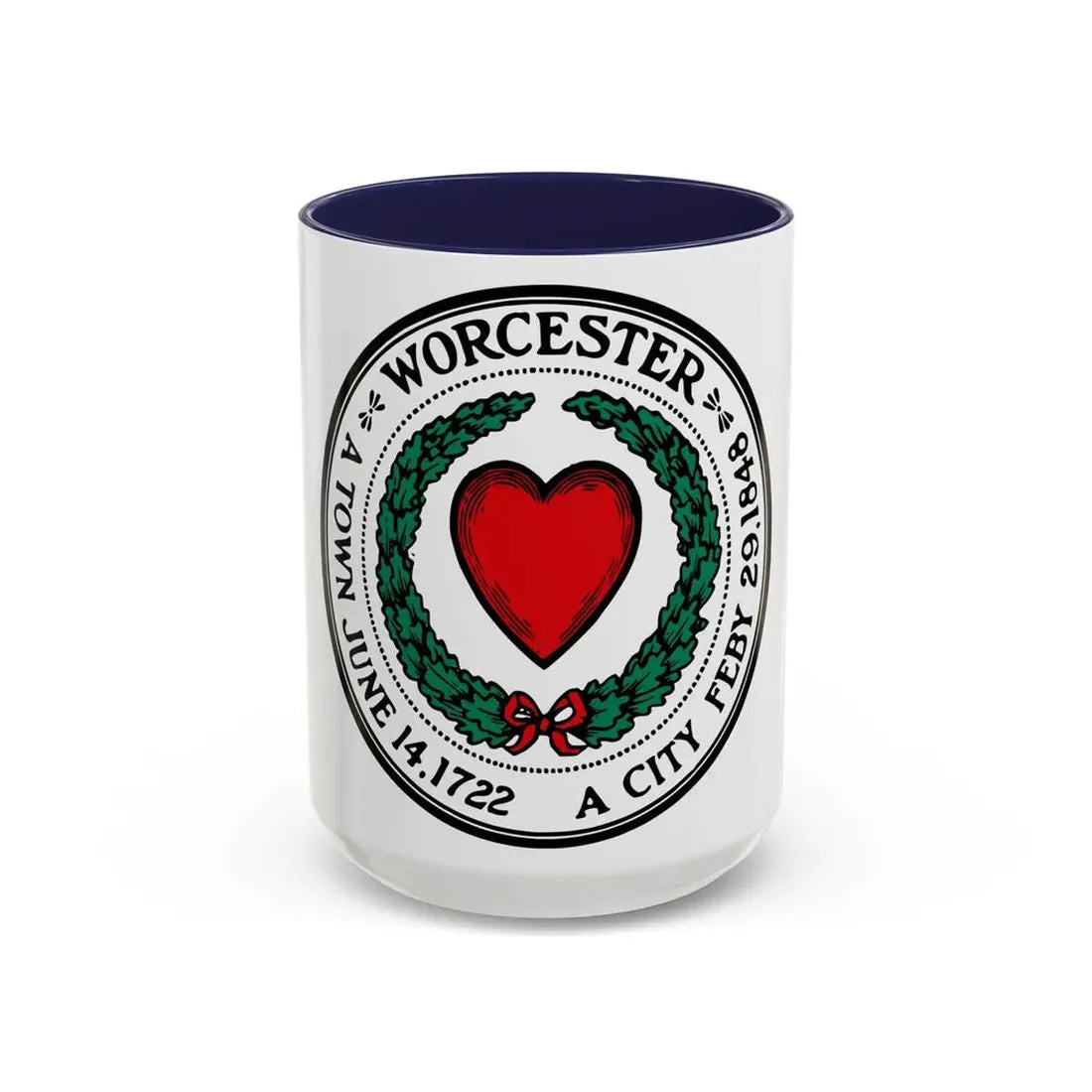 Seal of Worcester Massachusetts - Accent Coffee Mug 15oz Navy - Go Mug Yourself