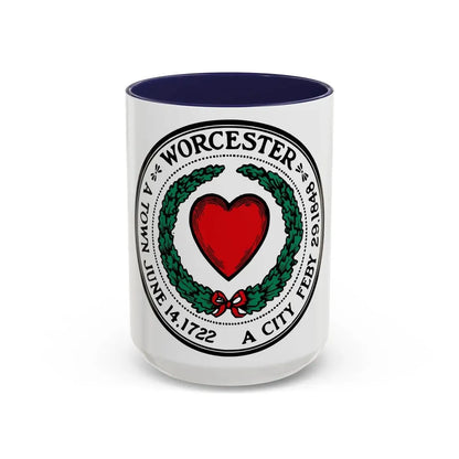 Seal of Worcester Massachusetts - Accent Coffee Mug 15oz Navy - Go Mug Yourself