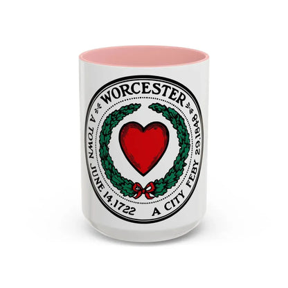 Seal of Worcester Massachusetts - Accent Coffee Mug 15oz Pink - Go Mug Yourself