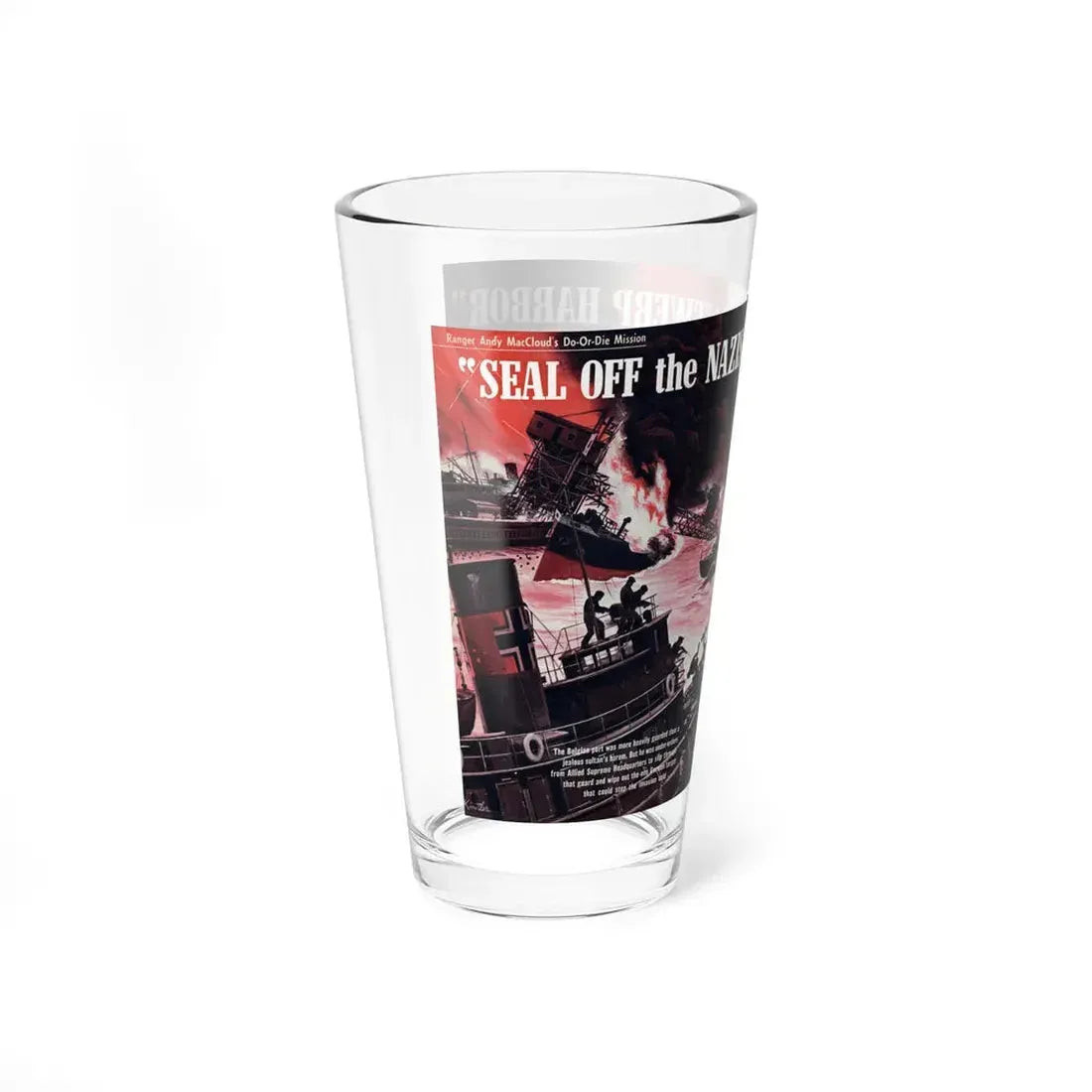 Seal Off the Nazis at Antwerp Harbor, Stag magazine, April 1964 (Magazine Illustration) Pint Glass 16oz - Go Mug Yourself