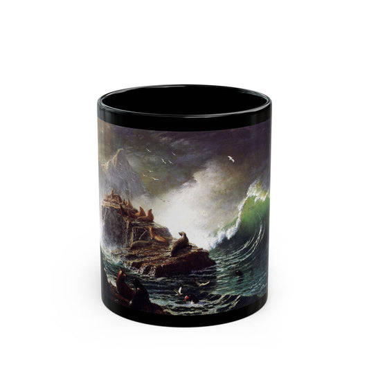 Seals On the Rocks, Farallon Isalnds (1872) - Black Coffee Mug-11oz-Go Mug Yourself
