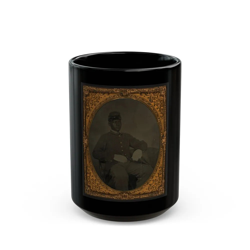 Seated Black Soldier, Frock Coat, Gloves, Kepi (U.S. Civil War) Black Coffee Mug-15oz-Go Mug Yourself