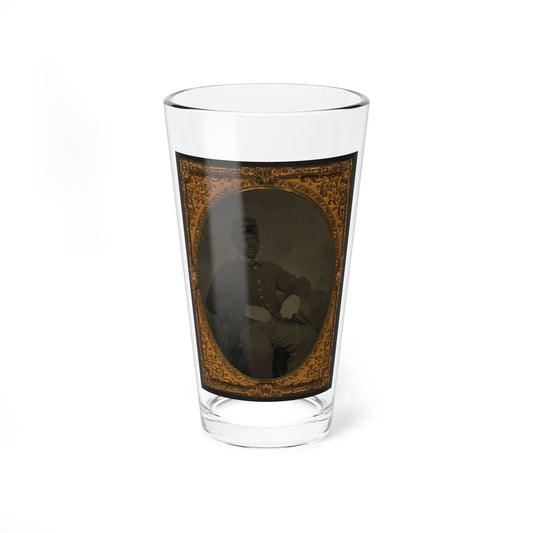 Seated Black Soldier, Frock Coat, Gloves, Kepi (U.S. Civil War) Pint Glass 16oz-16oz-Go Mug Yourself