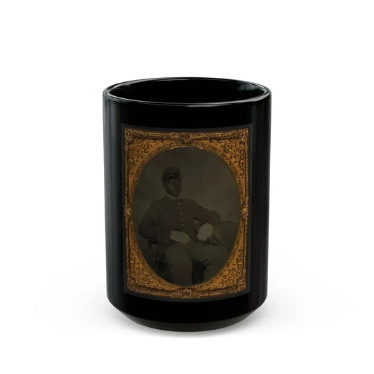 Seated Black Soldier, Frock Coat, Gloves, Kepi (U.S. Civil War) Black Coffee Mug 15oz - Go Mug Yourself