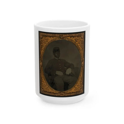 Seated Black Soldier, Frock Coat, Gloves, Kepi (U.S. Civil War) White Coffee Mug 15oz - Go Mug Yourself