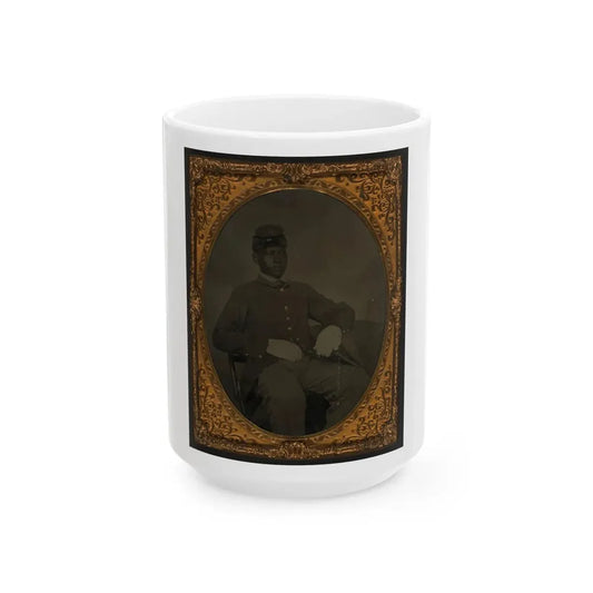 Seated Black Soldier, Frock Coat, Gloves, Kepi (U.S. Civil War) White Coffee Mug 15oz - Go Mug Yourself