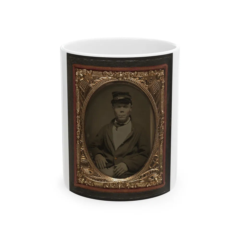 Seated Soldier Wearing Four Button Sack With Kepi, Patriotic Matte (U.S. Civil War) White Coffee Mug-11oz-Go Mug Yourself