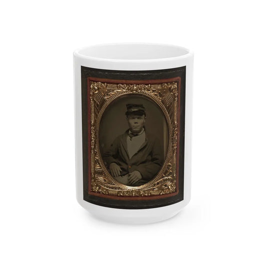 Seated Soldier Wearing Four Button Sack With Kepi, Patriotic Matte (U.S. Civil War) White Coffee Mug-15oz-Go Mug Yourself