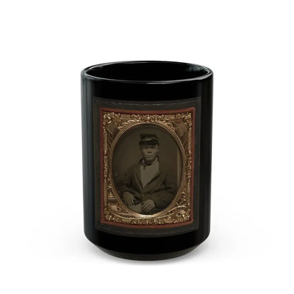 Seated Soldier Wearing Four Button Sack With Kepi, Patriotic Matte (U.S. Civil War) Black Coffee Mug 15oz - Go Mug Yourself