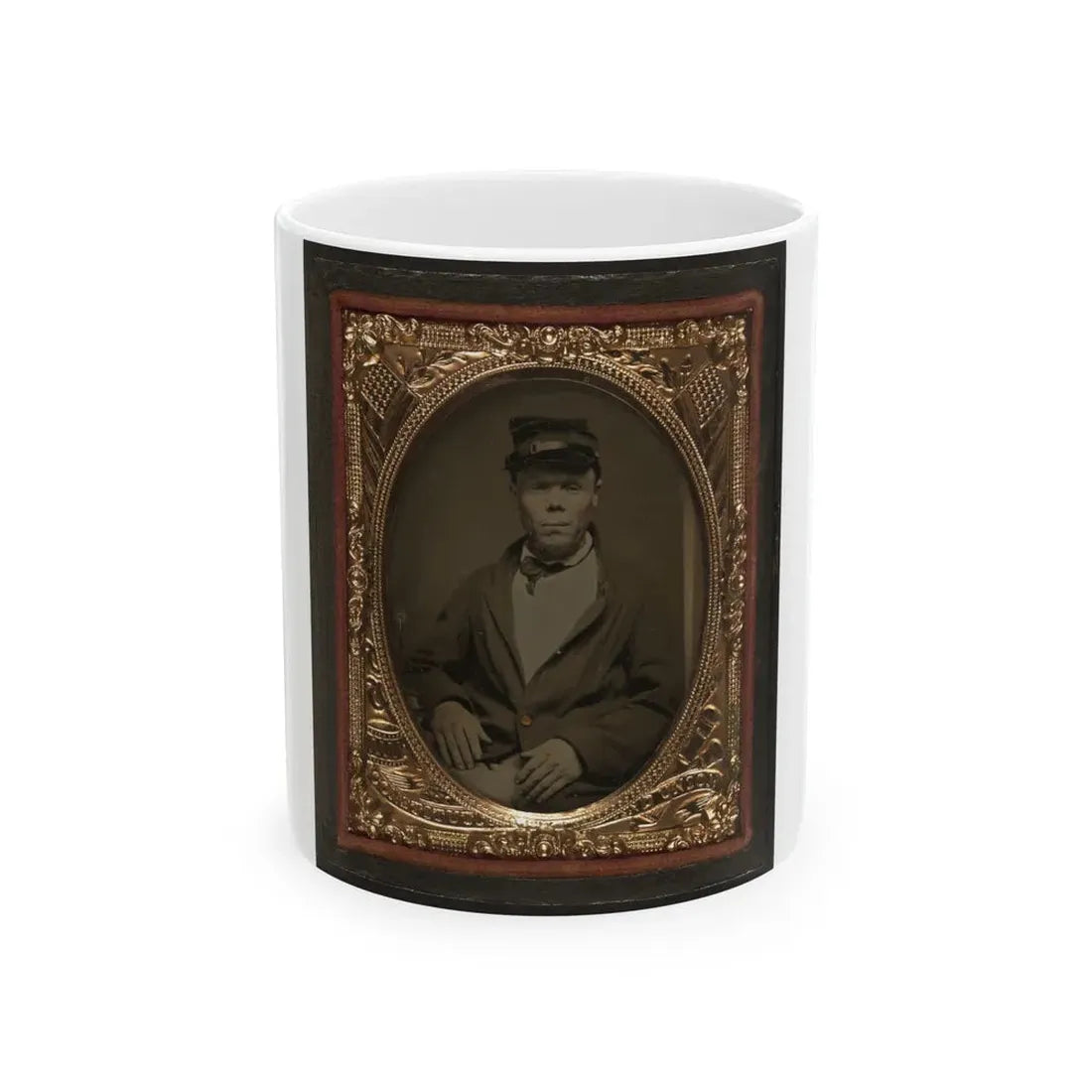 Seated Soldier Wearing Four Button Sack With Kepi, Patriotic Matte (U.S. Civil War) White Coffee Mug 11oz - Go Mug Yourself