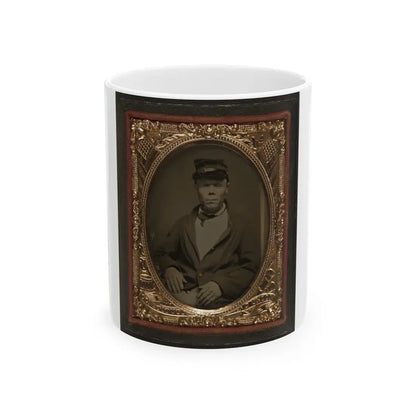 Seated Soldier Wearing Four Button Sack With Kepi, Patriotic Matte (U.S. Civil War) White Coffee Mug 11oz - Go Mug Yourself