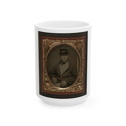 Seated Soldier Wearing Four Button Sack With Kepi, Patriotic Matte (U.S. Civil War) White Coffee Mug 15oz - Go Mug Yourself