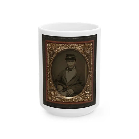 Seated Soldier Wearing Four Button Sack With Kepi, Patriotic Matte (U.S. Civil War) White Coffee Mug 15oz - Go Mug Yourself