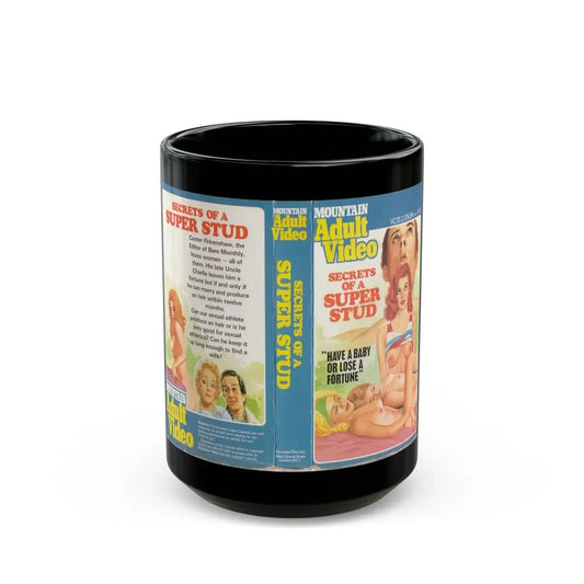 SECRETS OF A SUPER STUD (VHS COVER) - Black Coffee Mug 15oz - Go Mug Yourself