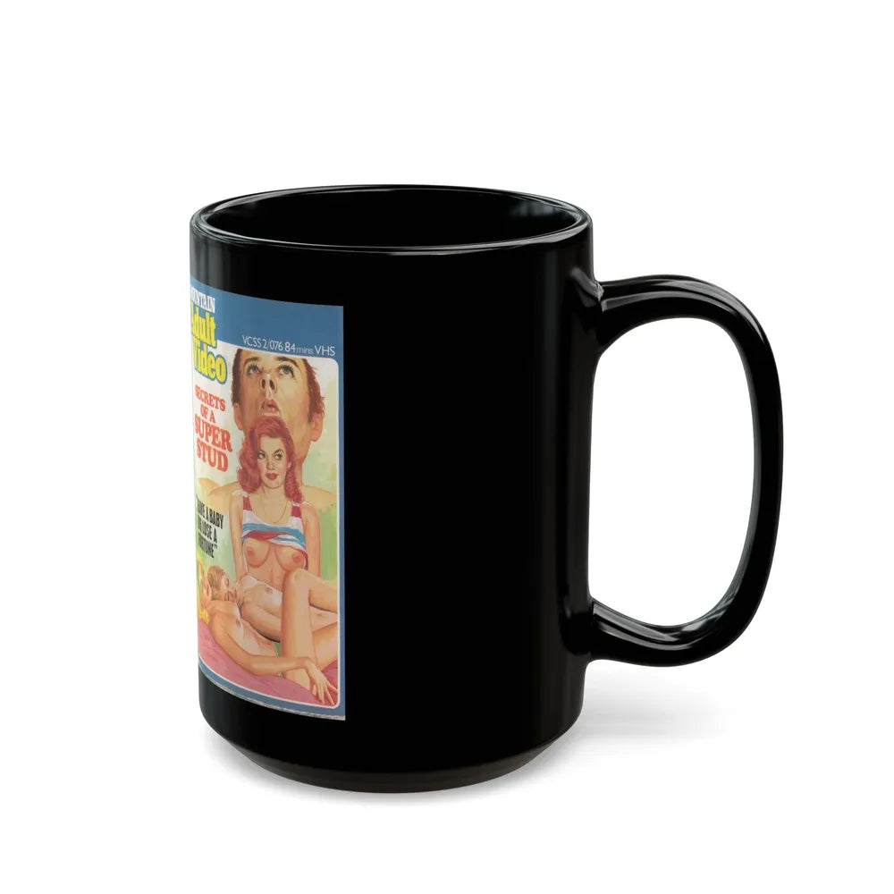 SECRETS OF A SUPER STUD (VHS COVER) - Black Coffee Mug-Go Mug Yourself