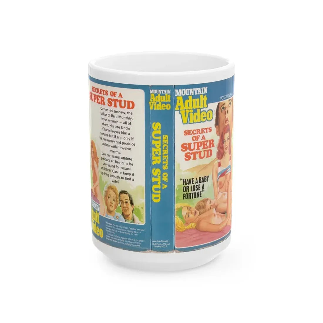 SECRETS OF A SUPER STUD (VHS COVER) - White Coffee Mug 15oz - Go Mug Yourself