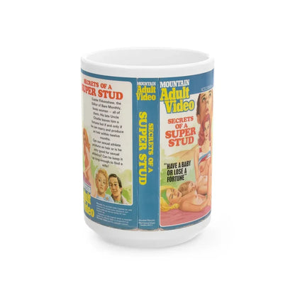 SECRETS OF A SUPER STUD (VHS COVER) - White Coffee Mug 15oz - Go Mug Yourself