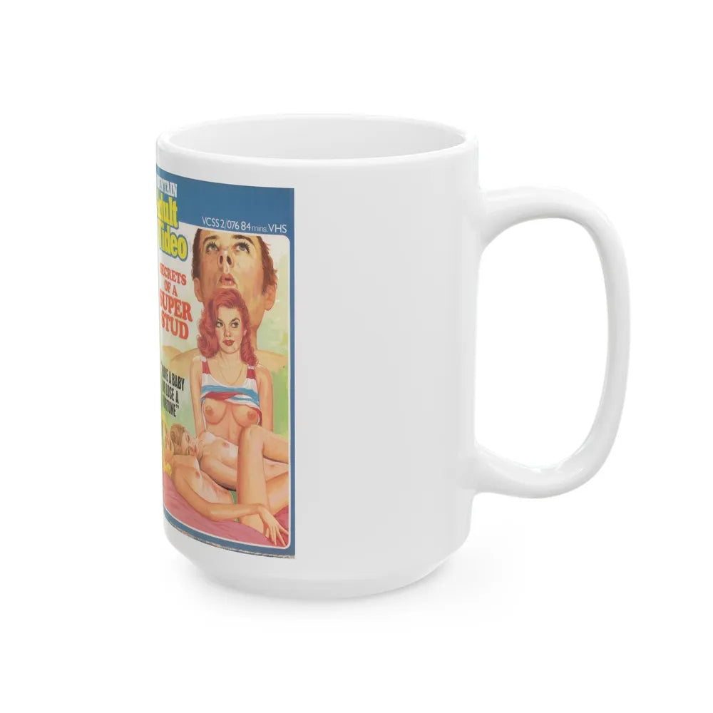 SECRETS OF A SUPER STUD (VHS COVER) - White Coffee Mug-Go Mug Yourself