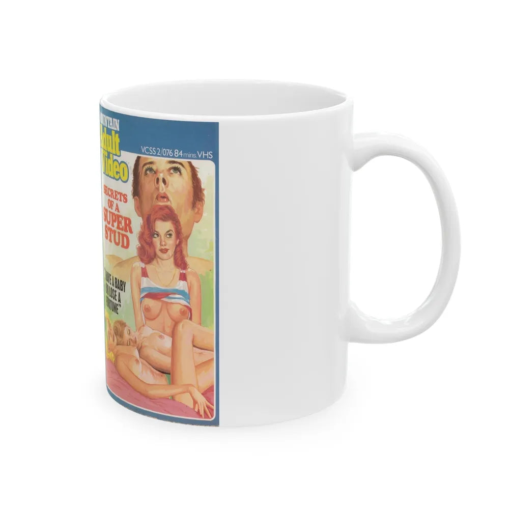 SECRETS OF A SUPER STUD (VHS COVER) - White Coffee Mug-Go Mug Yourself