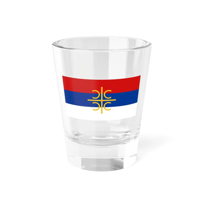 Serb flag with cross and firesteels (Serbia) Shot Glass 1.5oz 1.5oz - Go Mug Yourself