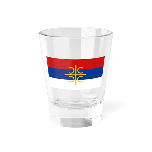 Serb flag with cross and firesteels (Serbia) Shot Glass 1.5oz 1.5oz - Go Mug Yourself