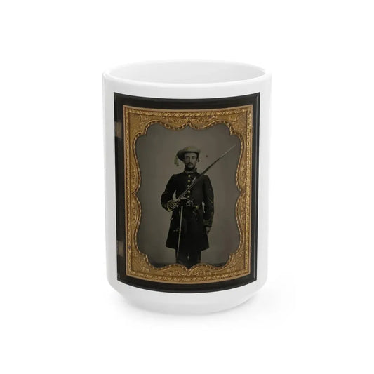 Sergeant John E. Barlow Of 2nd Co. M, 1st Mississippi Cavalry Regiment With Sword And Revolver (U.S. Civil War) White Coffee Mug 15oz - Go Mug Yourself