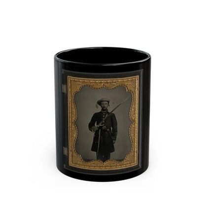 Sergeant John E. Barlow Of 2nd Co. M, 1st Mississippi Cavalry Regiment With Sword And Revolver (U.S. Civil War) Black Coffee Mug-11oz-Go Mug Yourself