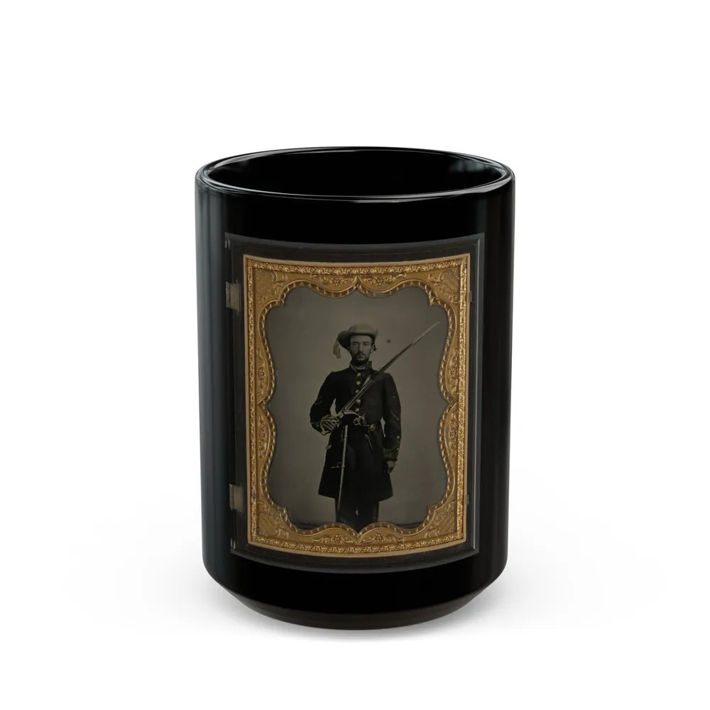 Sergeant John E. Barlow Of 2nd Co. M, 1st Mississippi Cavalry Regiment With Sword And Revolver (U.S. Civil War) Black Coffee Mug-15oz-Go Mug Yourself