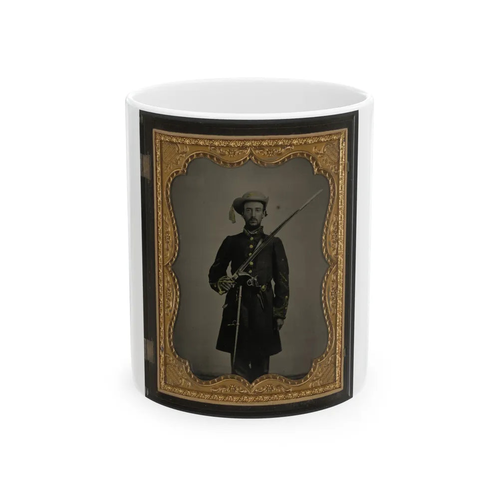 Sergeant John E. Barlow Of 2nd Co. M, 1st Mississippi Cavalry Regiment With Sword And Revolver (U.S. Civil War) White Coffee Mug-11oz-Go Mug Yourself