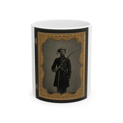 Sergeant John E. Barlow Of 2nd Co. M, 1st Mississippi Cavalry Regiment With Sword And Revolver (U.S. Civil War) White Coffee Mug-11oz-Go Mug Yourself