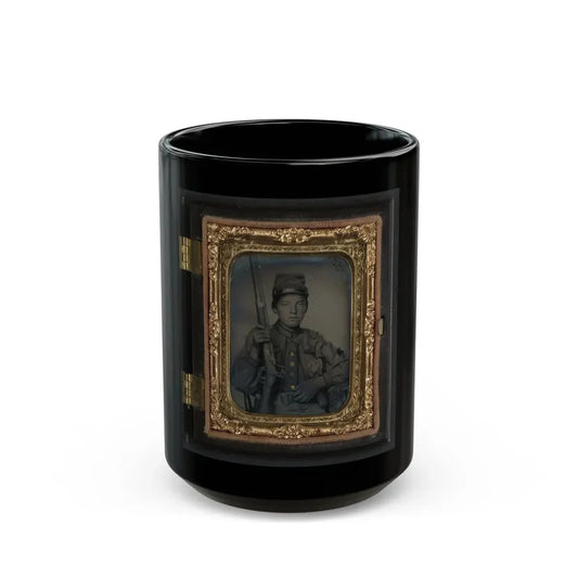 Sergeant William T. Biedler, 16 Years Old, Of Company C, Mosby's Virginia Cavalry Regiment With Flintlock Musket (U.S. Civil War) Black Coffee Mug 15oz - Go Mug Yourself
