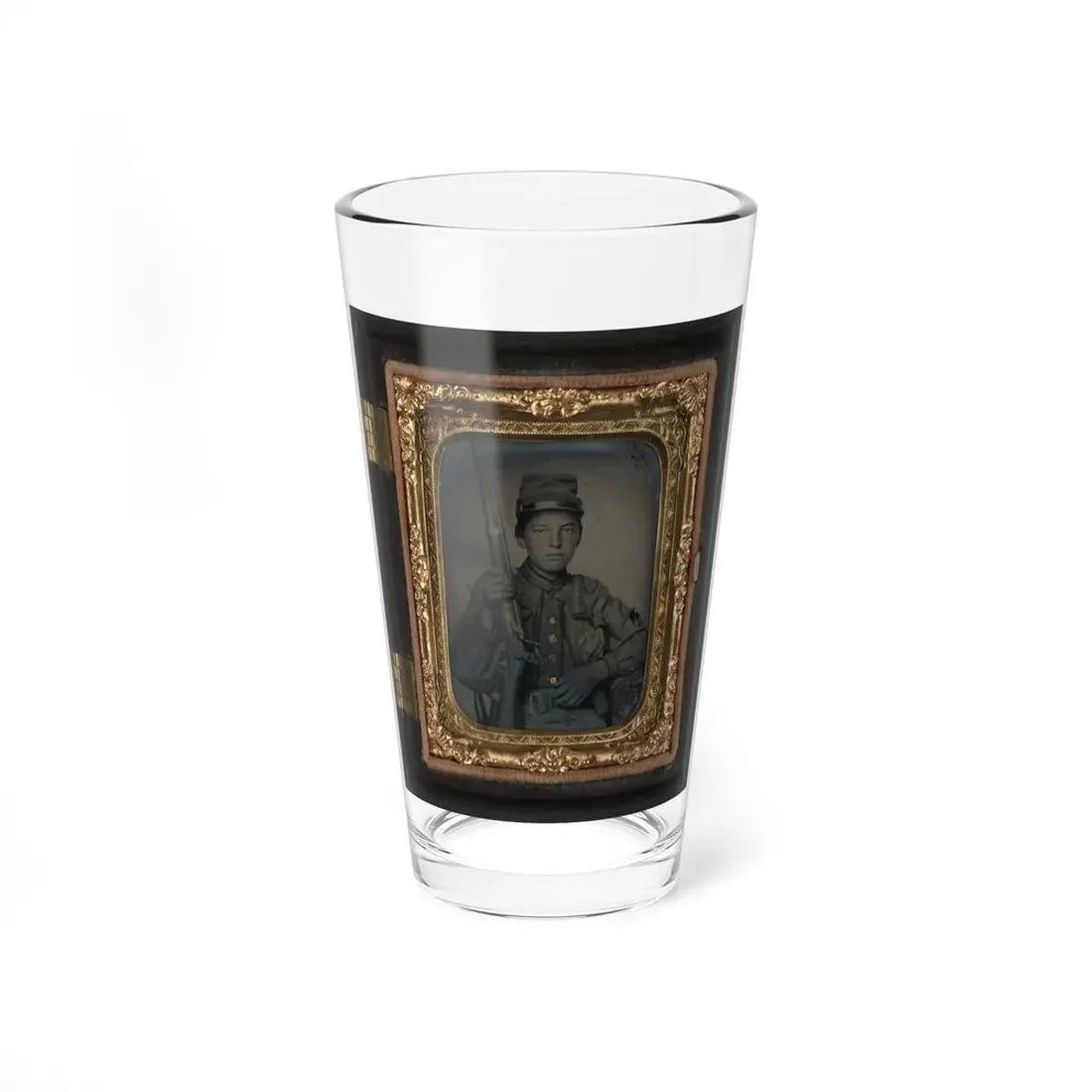 Sergeant William T. Biedler, 16 Years Old, Of Company C, Mosby's Virginia Cavalry Regiment With Flintlock Musket (U.S. Civil War) Pint Glass 16oz 16oz - Go Mug Yourself